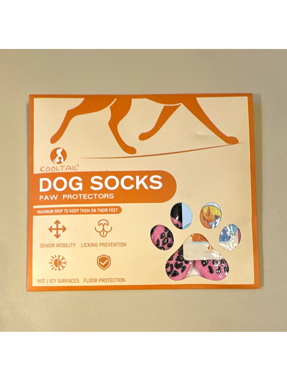 KOOLTAIL Non-Slip Reflective Dog Socks Size S Pink/Black Leopard Nylon